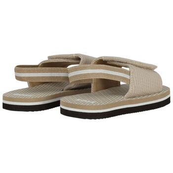 Boys Beige & Black Logo Sandals