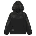 Boys Black Logo Hooded Top, 1, hi-res