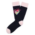 Girls Navy Blue & Pink Heart Socks, 1, hi-res