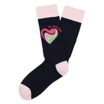 Girls Navy Blue & Pink Heart Socks