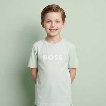 Boys Mini Me Green Logo T-Shirt