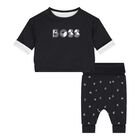 Baby Boys Black & White Logo Reversible Trousers Set, 1, hi-res