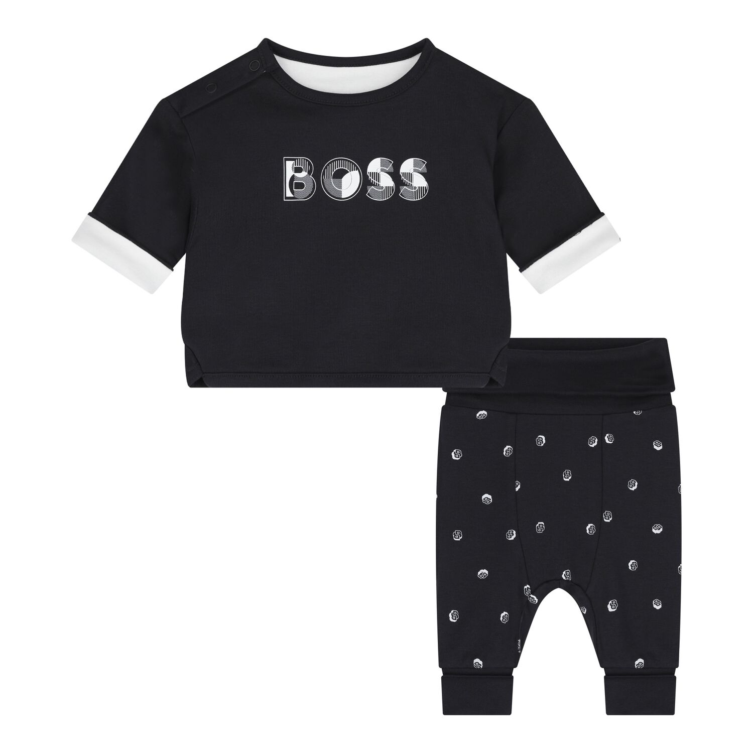 Baby Boys Black & White Logo Reversible Trousers Set, 1, hi-res