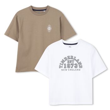 Boys White & Beige Logo T-Shirts ( 2-Pack )