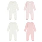 Baby Girls White & Pink Babygrows ( 4 Pack ), 2, hi-res