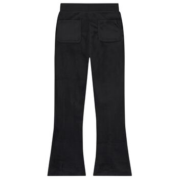 Girls Black Crystal Embellished Diamant&eacute; Logo Velour Leggings