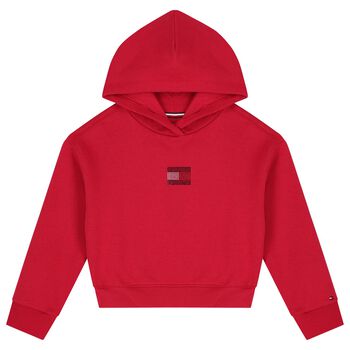 بلوزة بغطاء رأس مزينة بشعار وردي للبنات