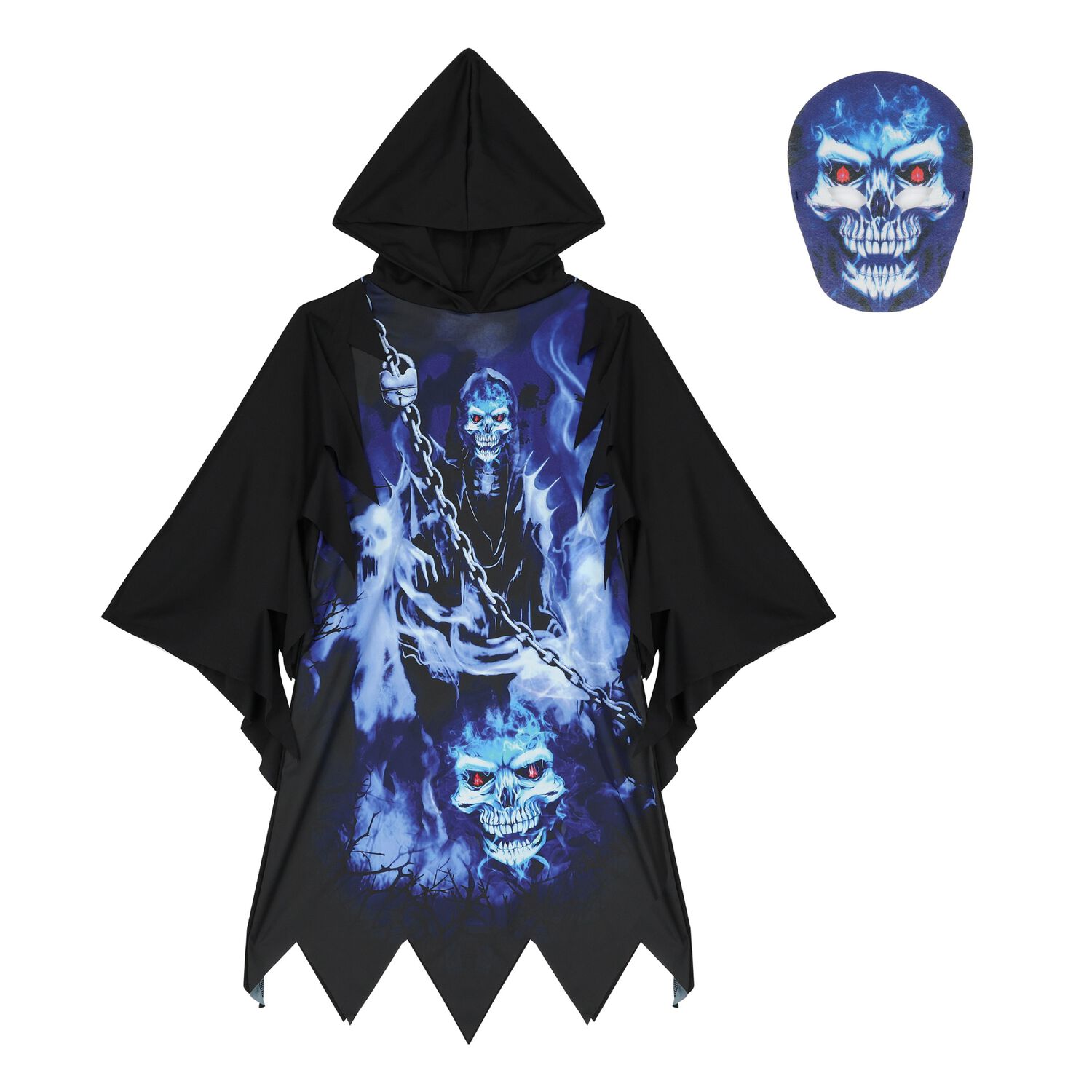 Boys Black Neon Halloween Reaper Costume, 1, hi-res image number null