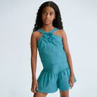 طقم شورت بناتي أزرق مزين بالزهور, 1, hi-res