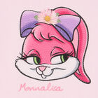 تيشيرت بطبعة الأرنب باللون الوردي للبنات, 1, hi-res