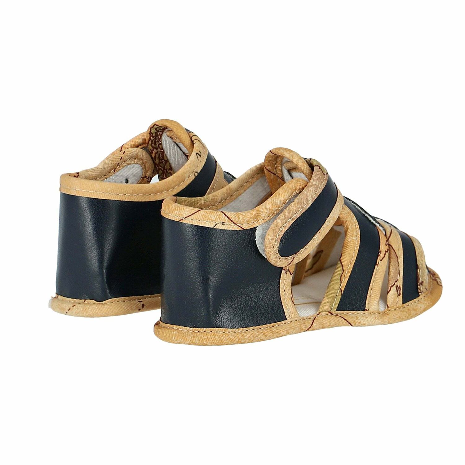 Navy Blue & Beige Geo Map Pre Walker Shoes, 1, hi-res image number null