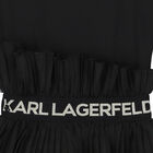 Girls Black Logo Pleated Organza Dress, 1, hi-res