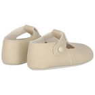 Beige Leather Pre Walker Baby Shoes, 4, hi-res