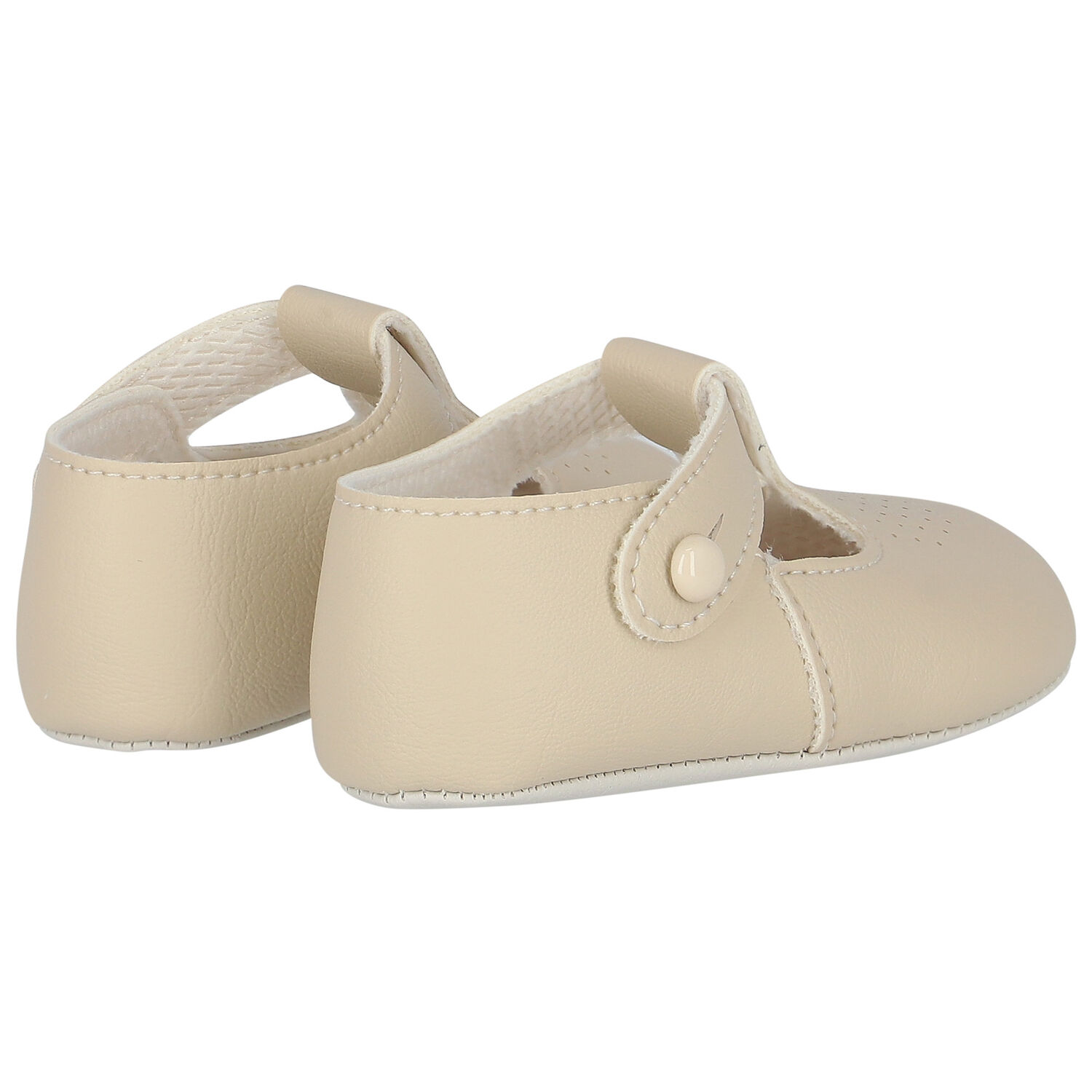 Beige Leather Pre Walker Baby Shoes, 4, hi-res