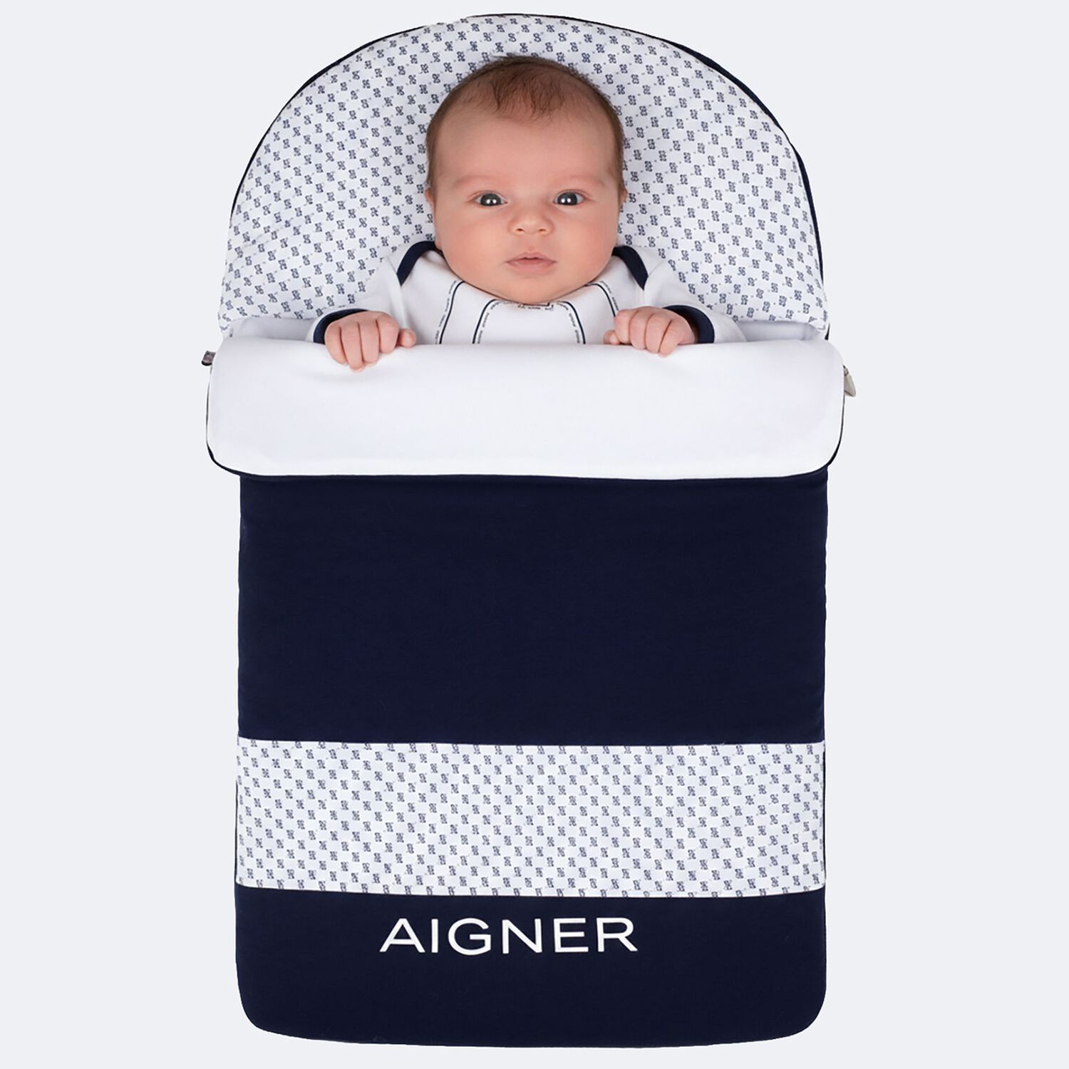 Baby Boys Navy Blue & White Logo Nest, 2, hi-res
