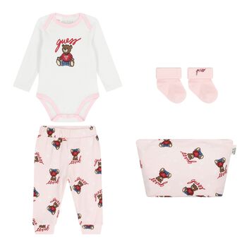 Baby Girls Pink & White Teddy Bear Logo Bodysuit Set