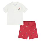Baby Boys White and Red Logo Short Set, 1, hi-res