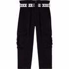 Girls Black Logo Trousers, 1, hi-res