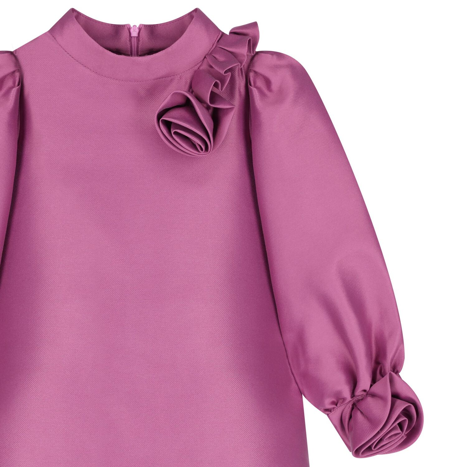 Girls Pink Flowers Satin Dress, 1, hi-res