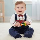 Baby Boys Ivory & Navy Blue Velour Babygrow, 1, hi-res