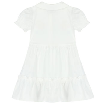 Younger Girls White Teddy Bear Logo Dress