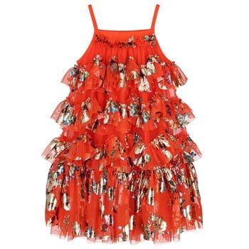 Girls Red Ruffled Tulle Dress
