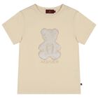 Girls Beige Faux Fur Teddy Bear Logo T-Shirt, 3, hi-res
