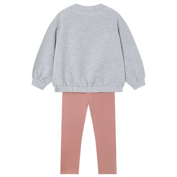 Girls Grey & Pink Bow Leggings Set