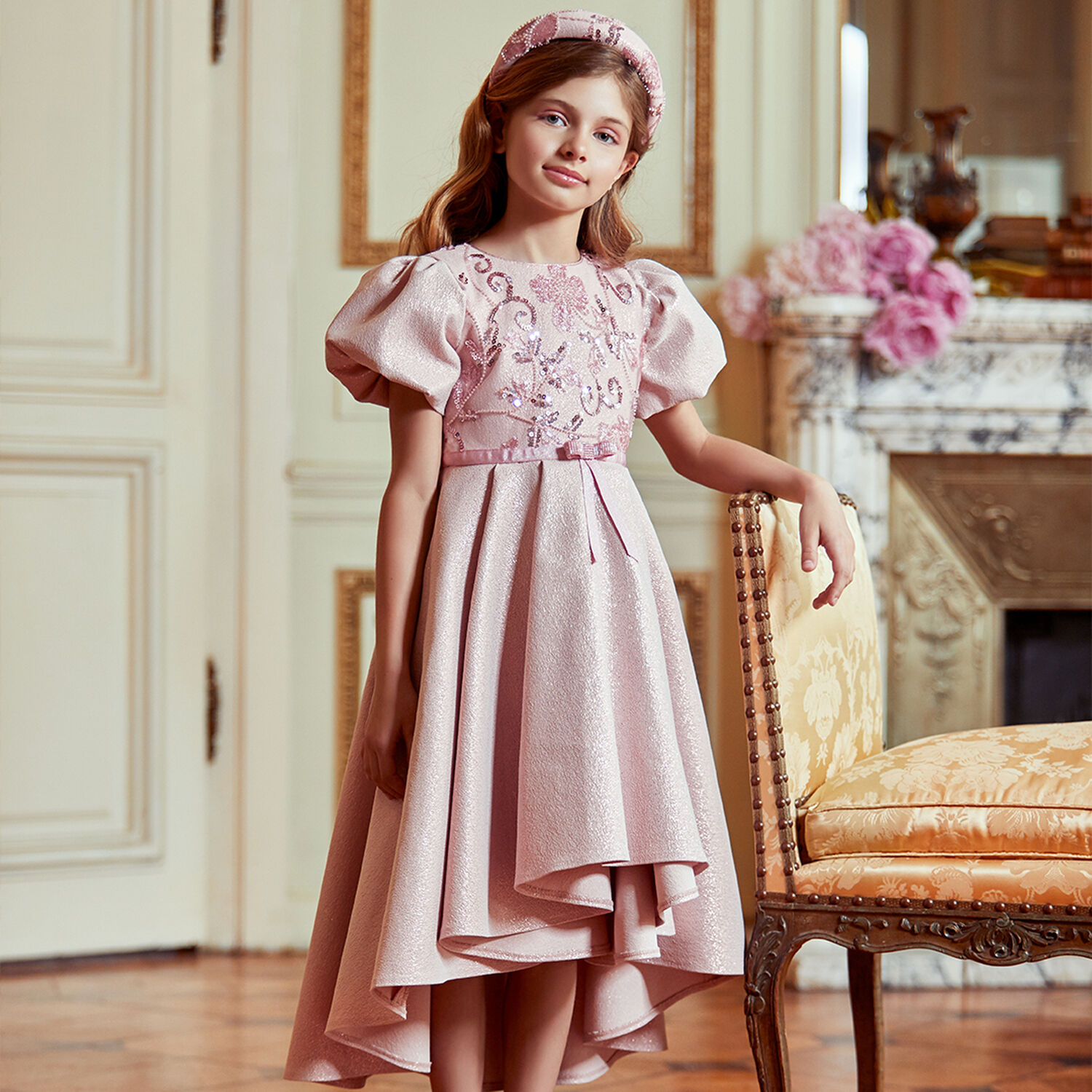 Girls Pink Embellished Sequin & Beaded Dress, 1, hi-res image number null