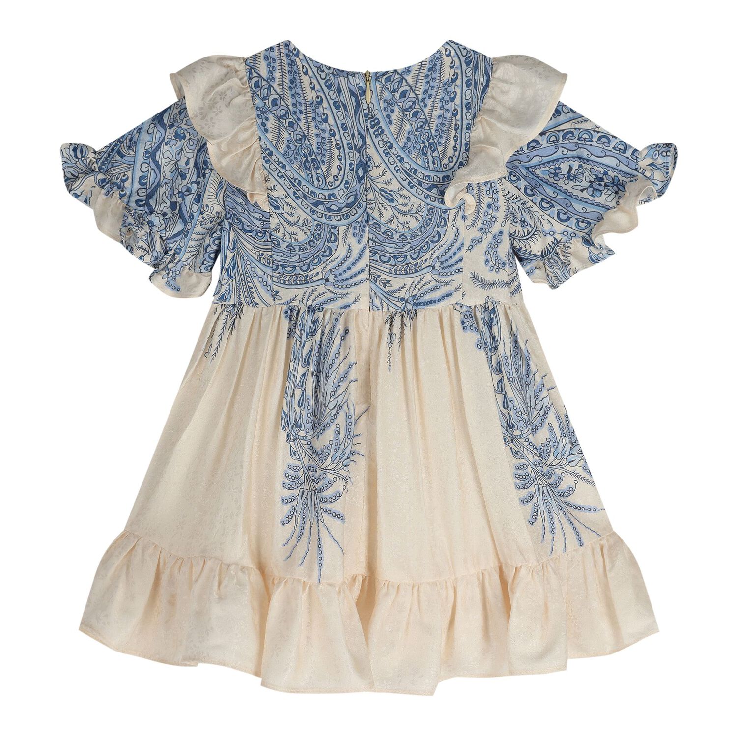Baby Girls Ivory & Blue Paisley Dress, 1, hi-res