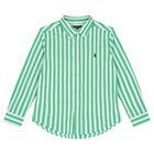 Boys Green & White Striped Logo Shirt, 1, hi-res