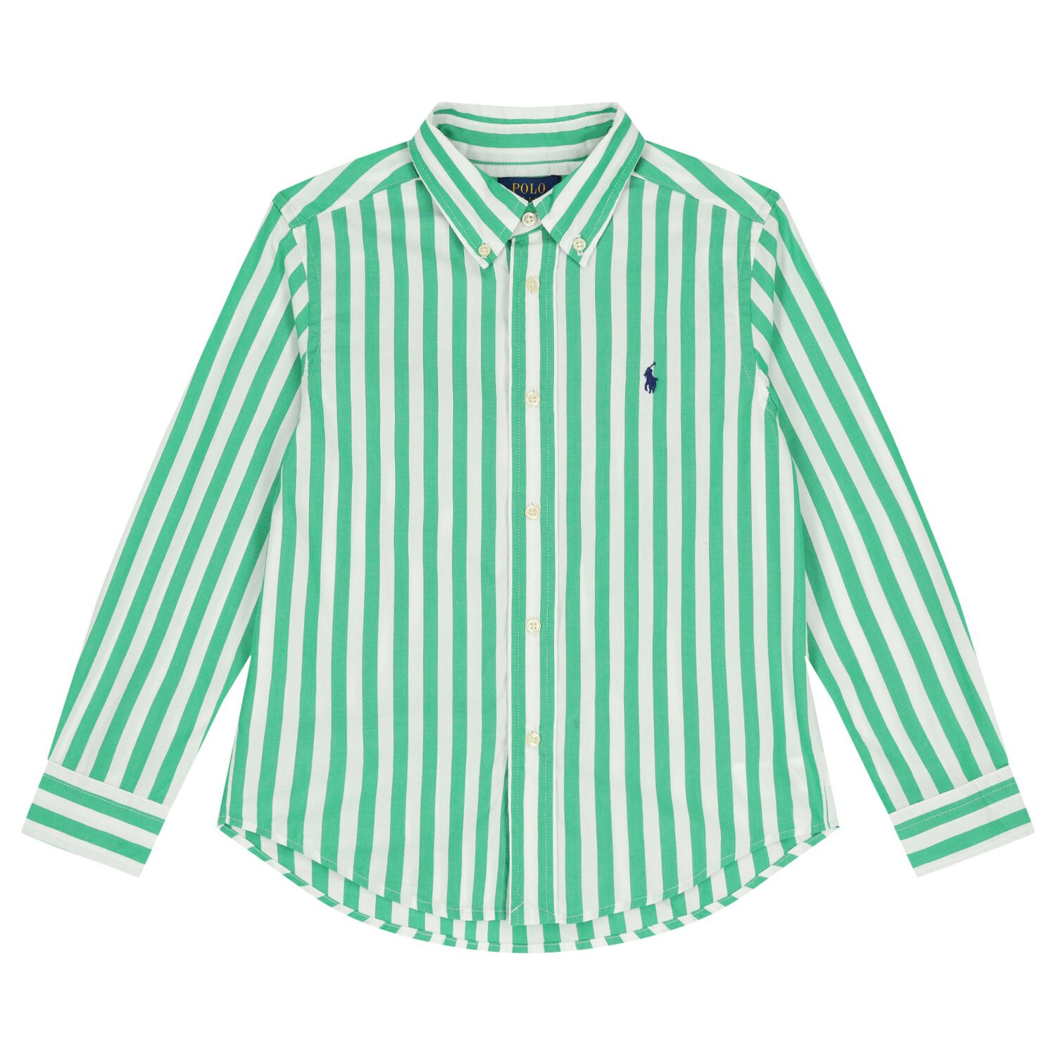 Boys Green & White Striped Logo Shirt, 1, hi-res