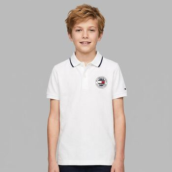 Boys White Logo Polo Shirt