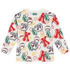 توب باكمام طويلة بالشعار باللون الأبيض للبنات, 1, hi-res