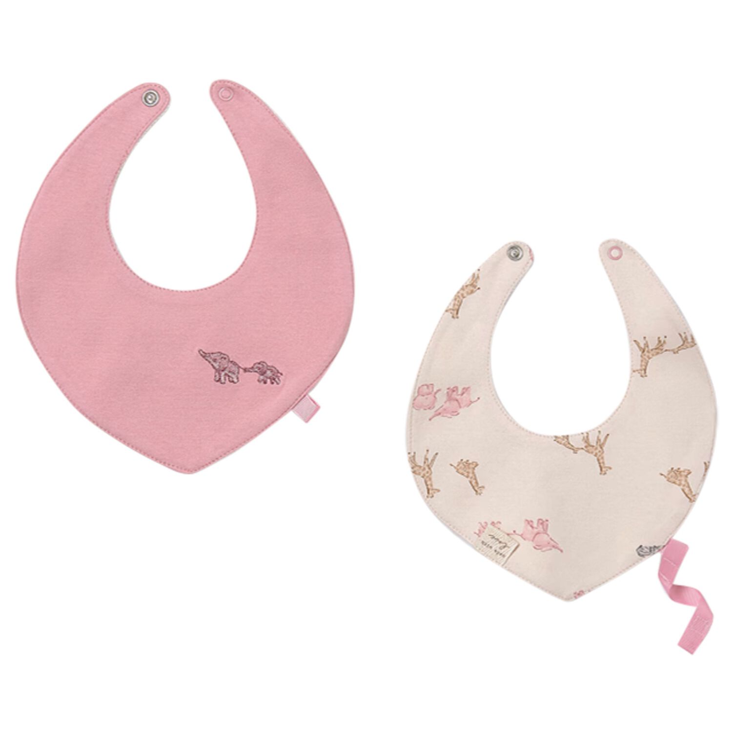Baby Girls Pink & Ivory Animals Bibs ( 2-Pack ), 1, hi-res