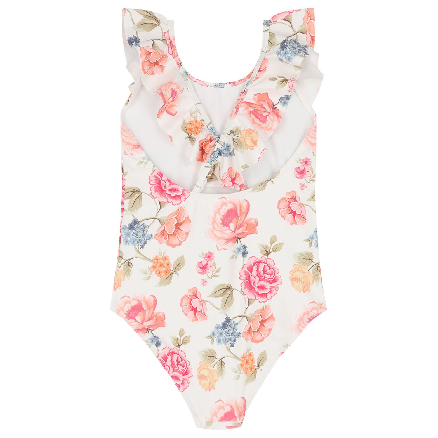 Girls White Floral Logo Swimsuit, 1, hi-res
