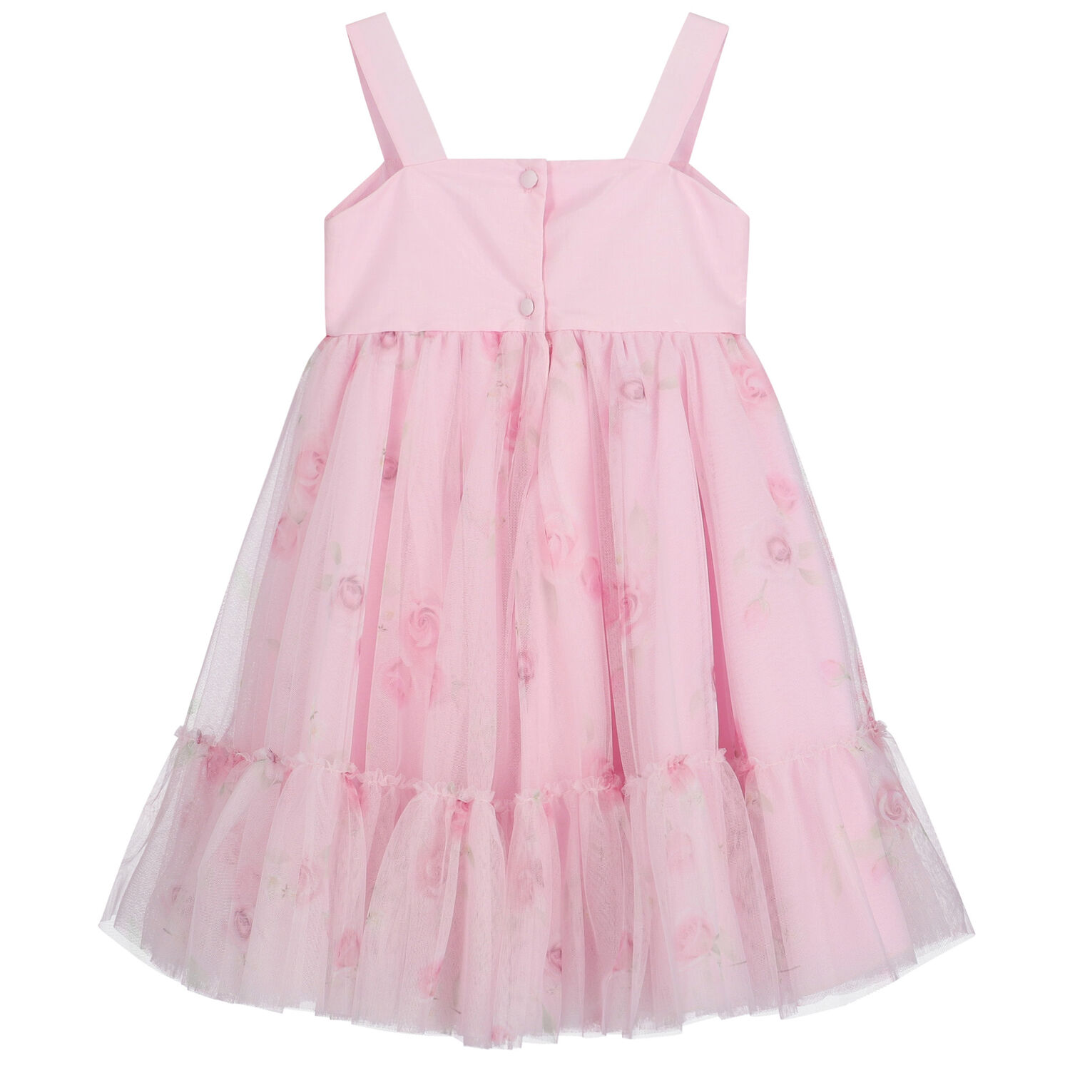 Girls Pink Floral Tulle Dress, 1, hi-res