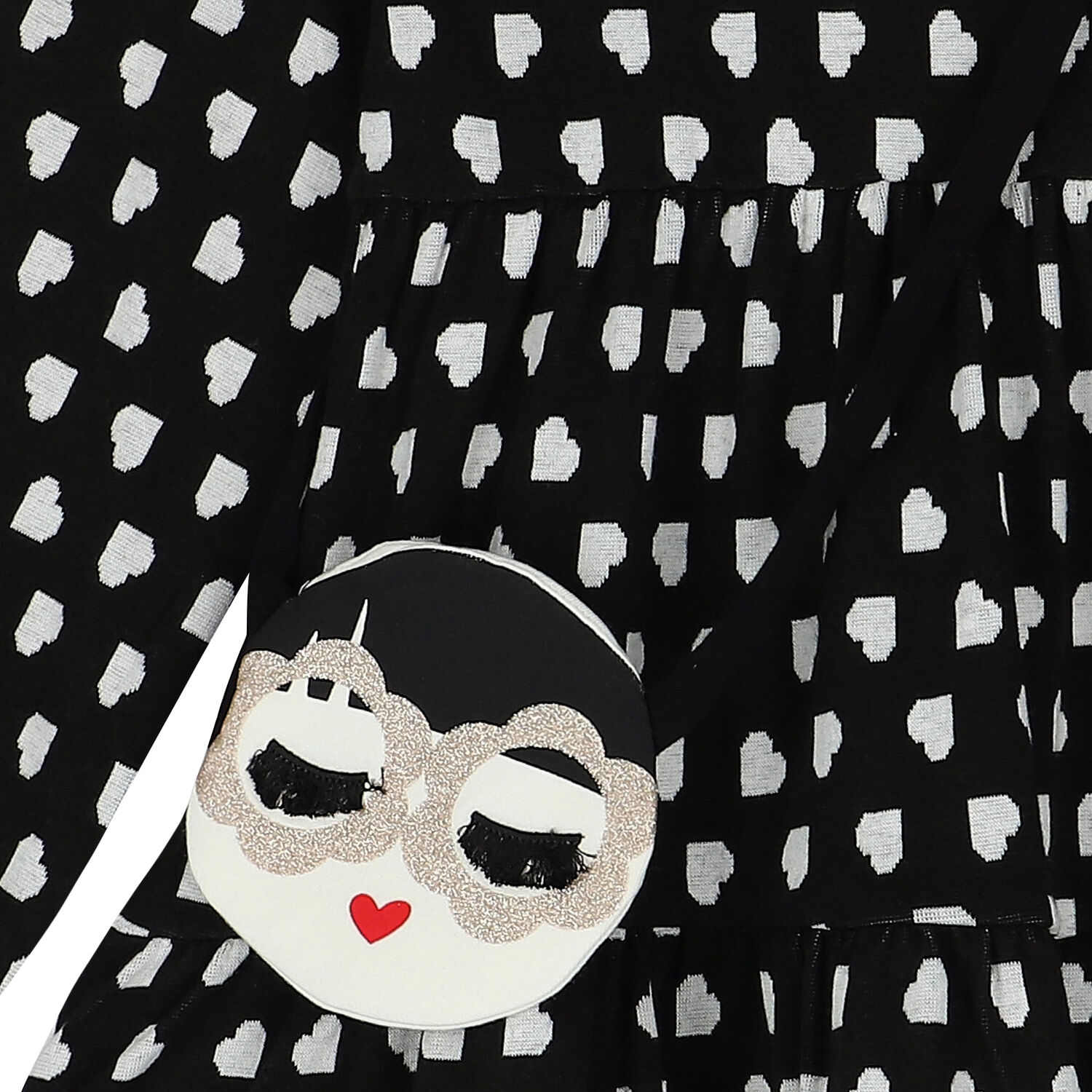 Girls Black Heart Dress & Bag Set, 2, hi-res