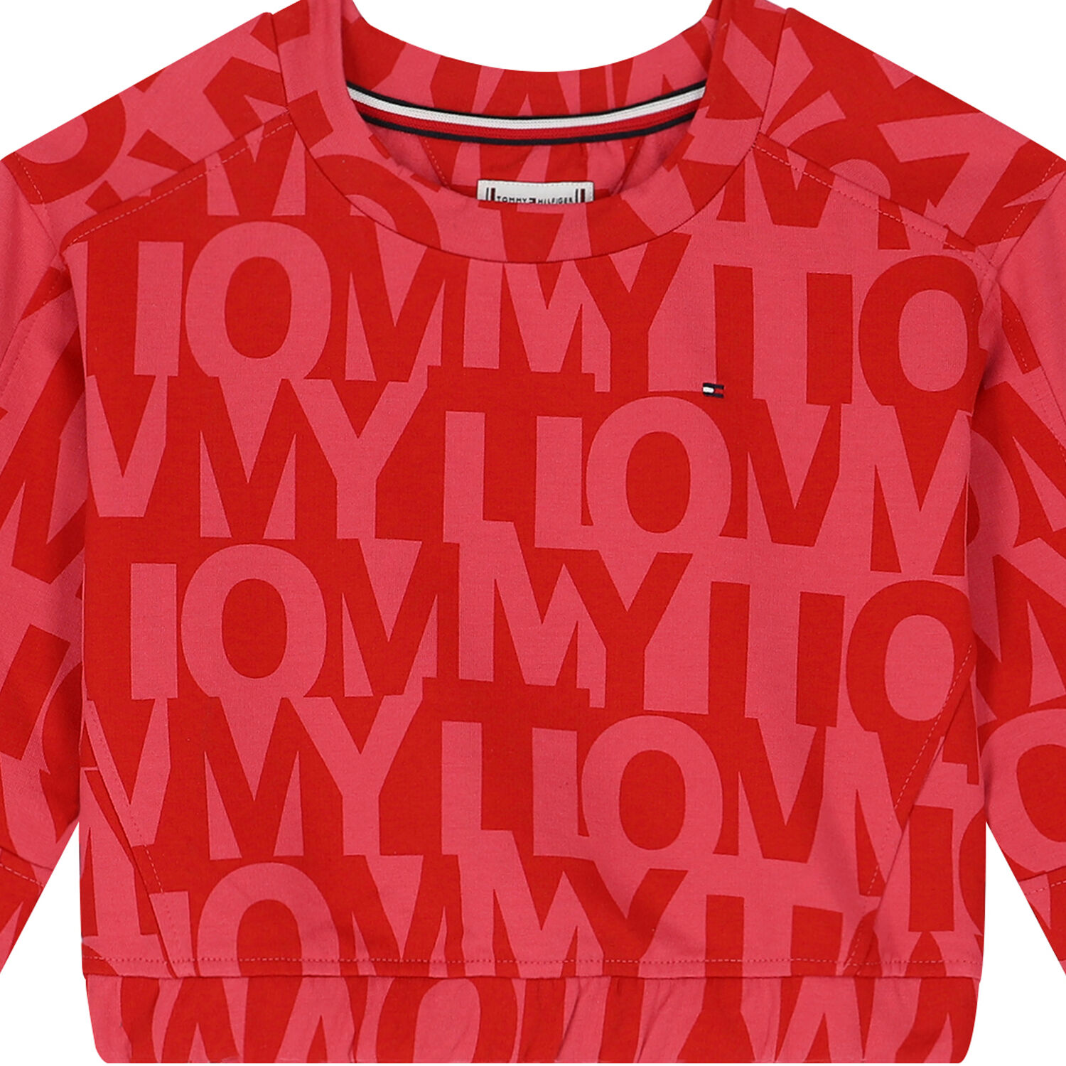 سويت شيرت بالشعار باللون الأحمر والوردي للبنات, 1, hi-res