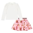 Girls Ivory & Pink Bear Skirt Set, 1, hi-res