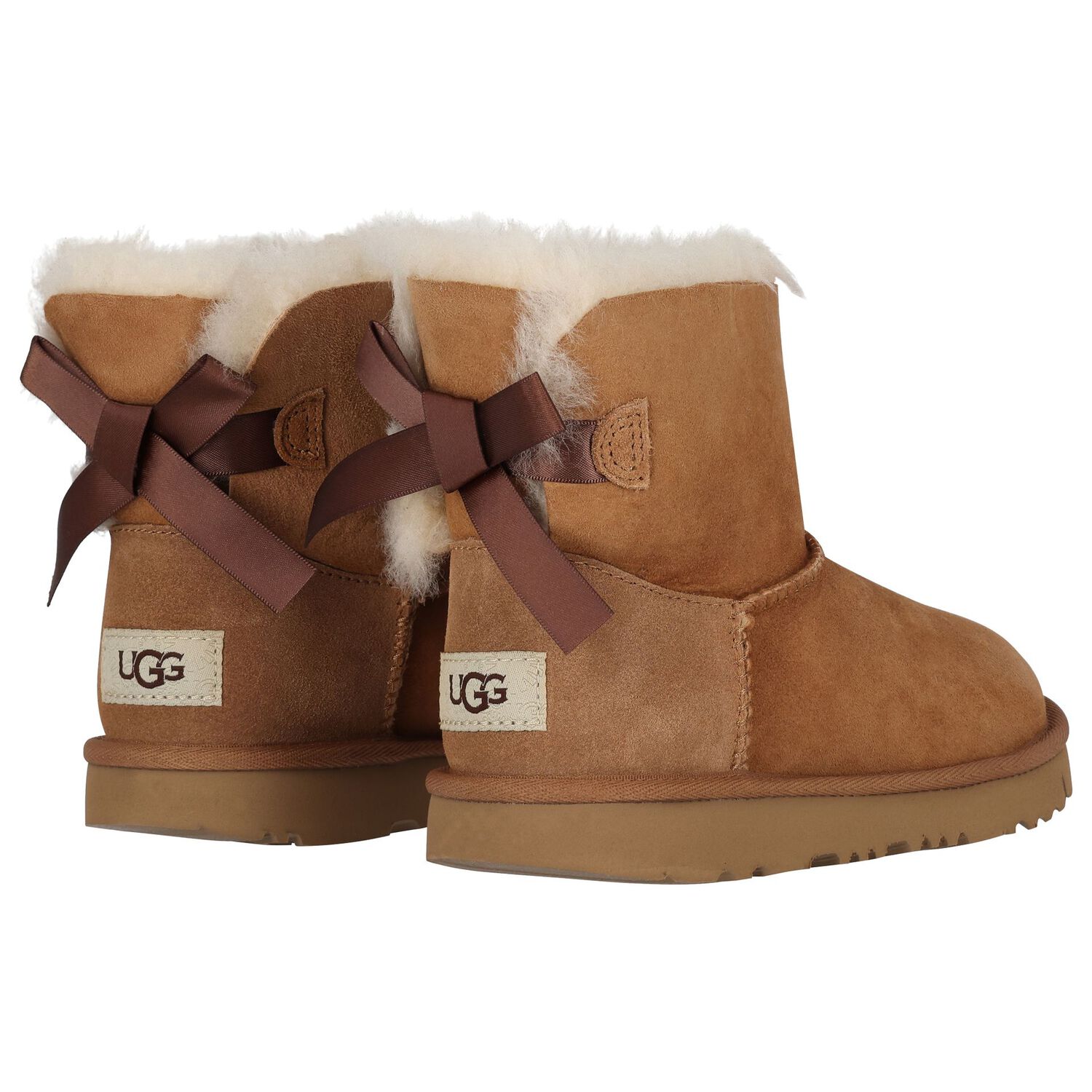 Girls Chestnut Brown Mini Bailey Bow II Suede Boots, 2, hi-res