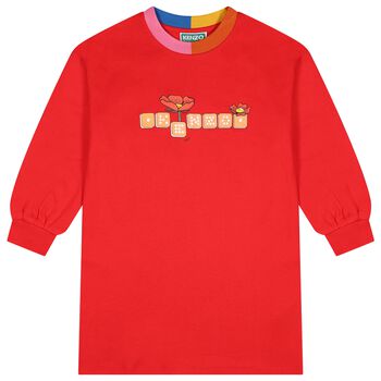 Girls Red Flower Logo Dress