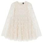 Girls Ivory Bow Lattice Sequin Cape Dress, 1, hi-res