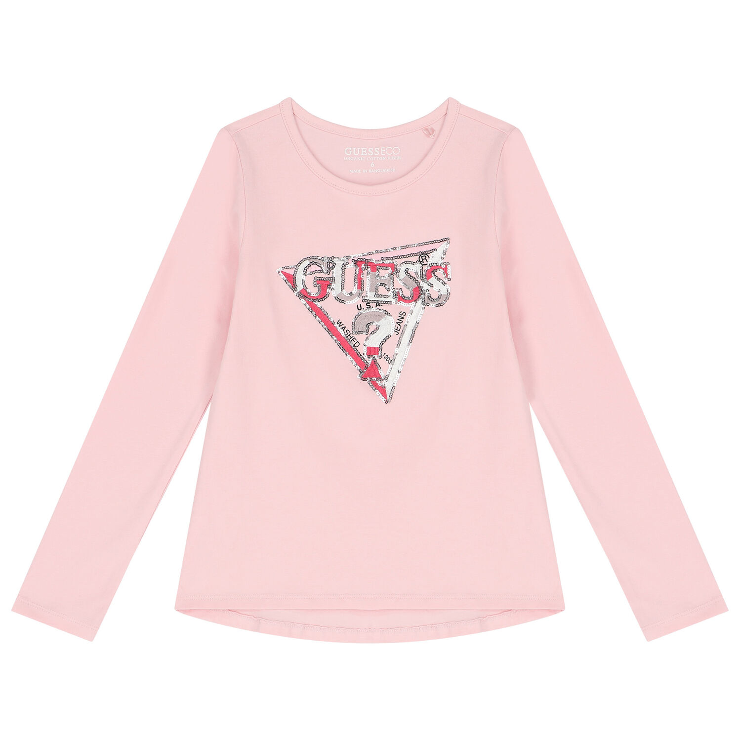 Girls Pink Embellished Logo Long Sleeve Top, 2, hi-res