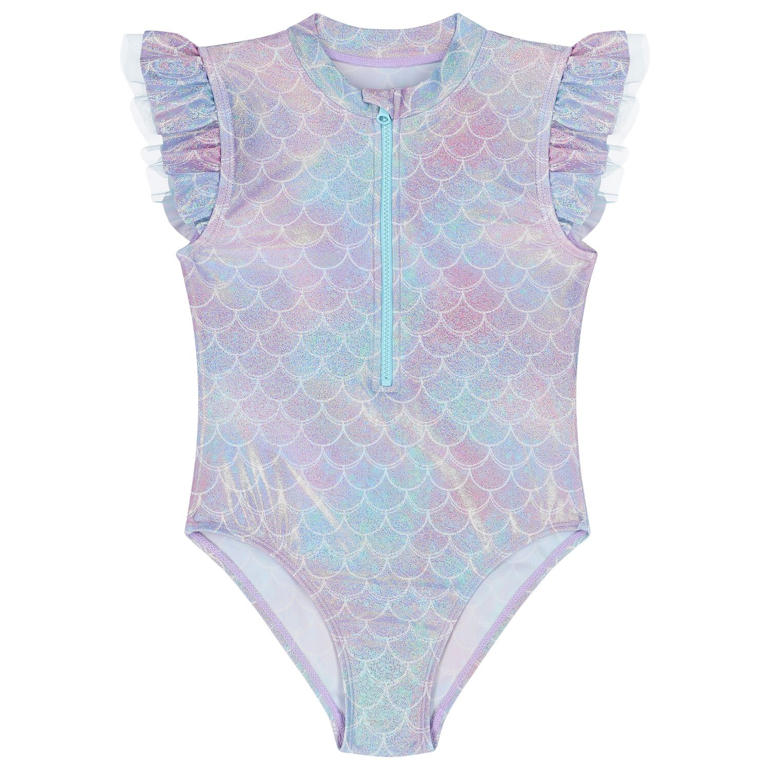 Girls Purple & Blue Metallic Mermaid Swimsuit, 1, hi-res image number null