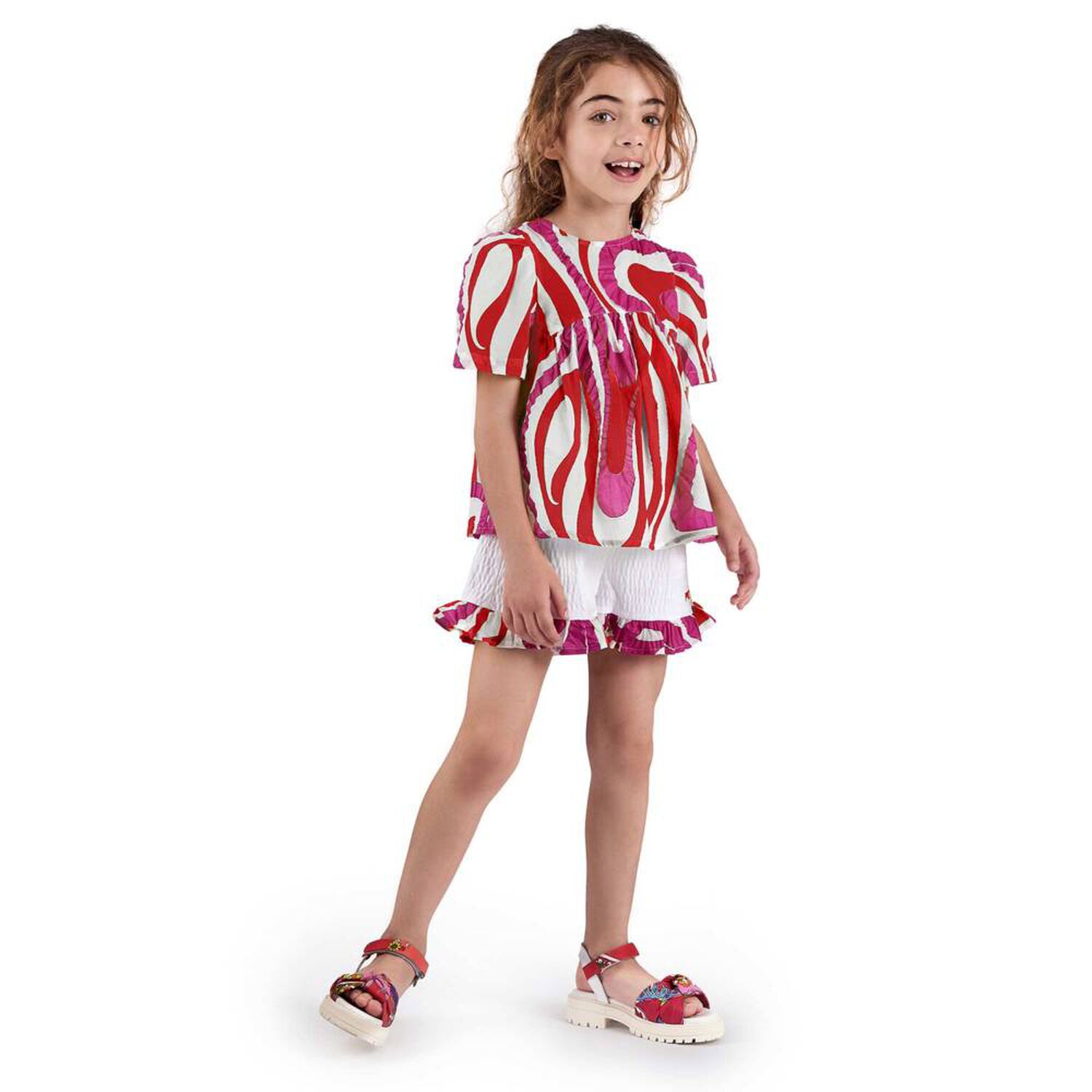 Girls White Fontane Print Shorts, 1, hi-res