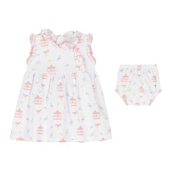 Baby Girls White & Pink Carousel Dress Set