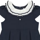 Girls Navy Blue Ruffled Collar Pleated Dress, 1, hi-res