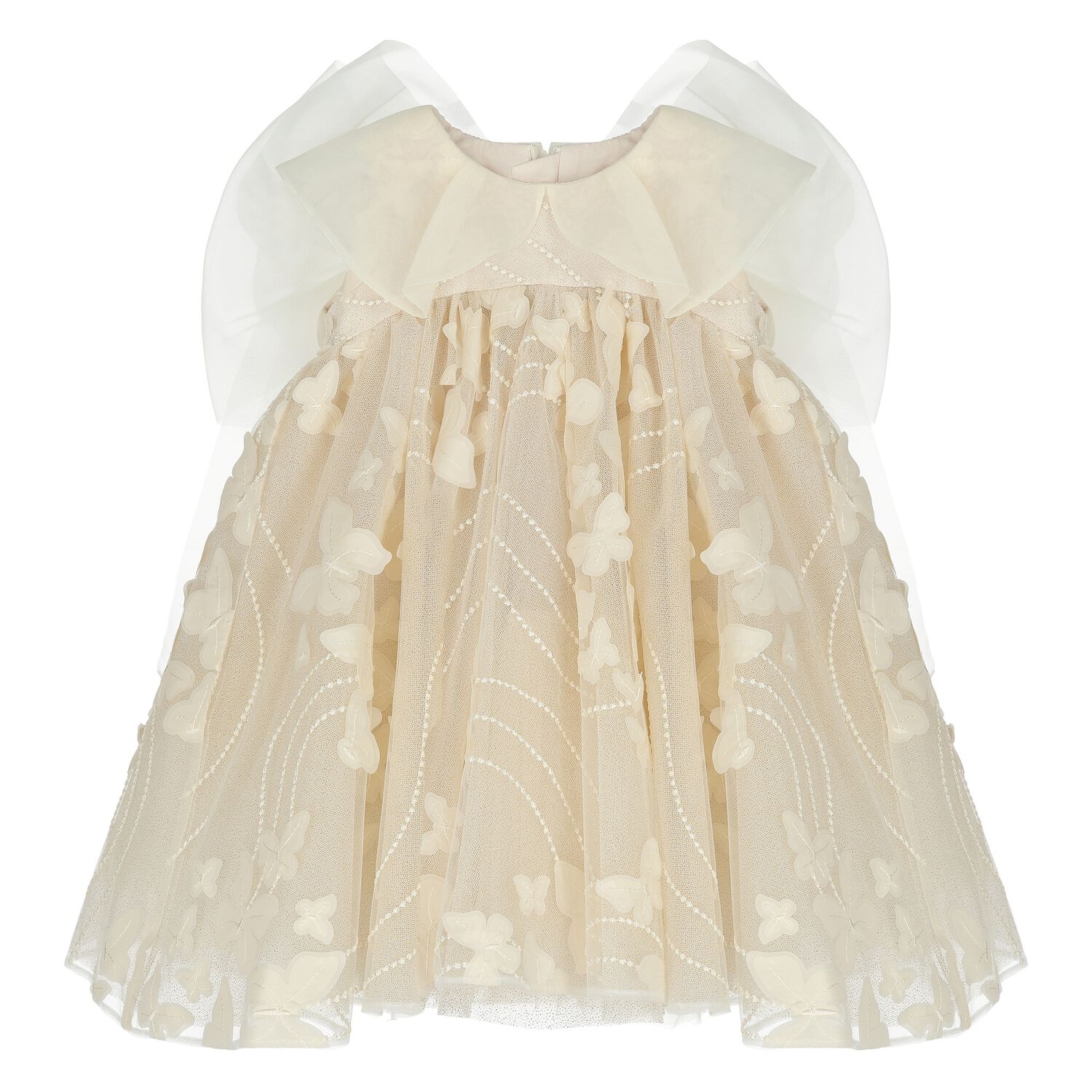Younger Girls Ivory Butterfly Tulle Dress, 1, hi-res