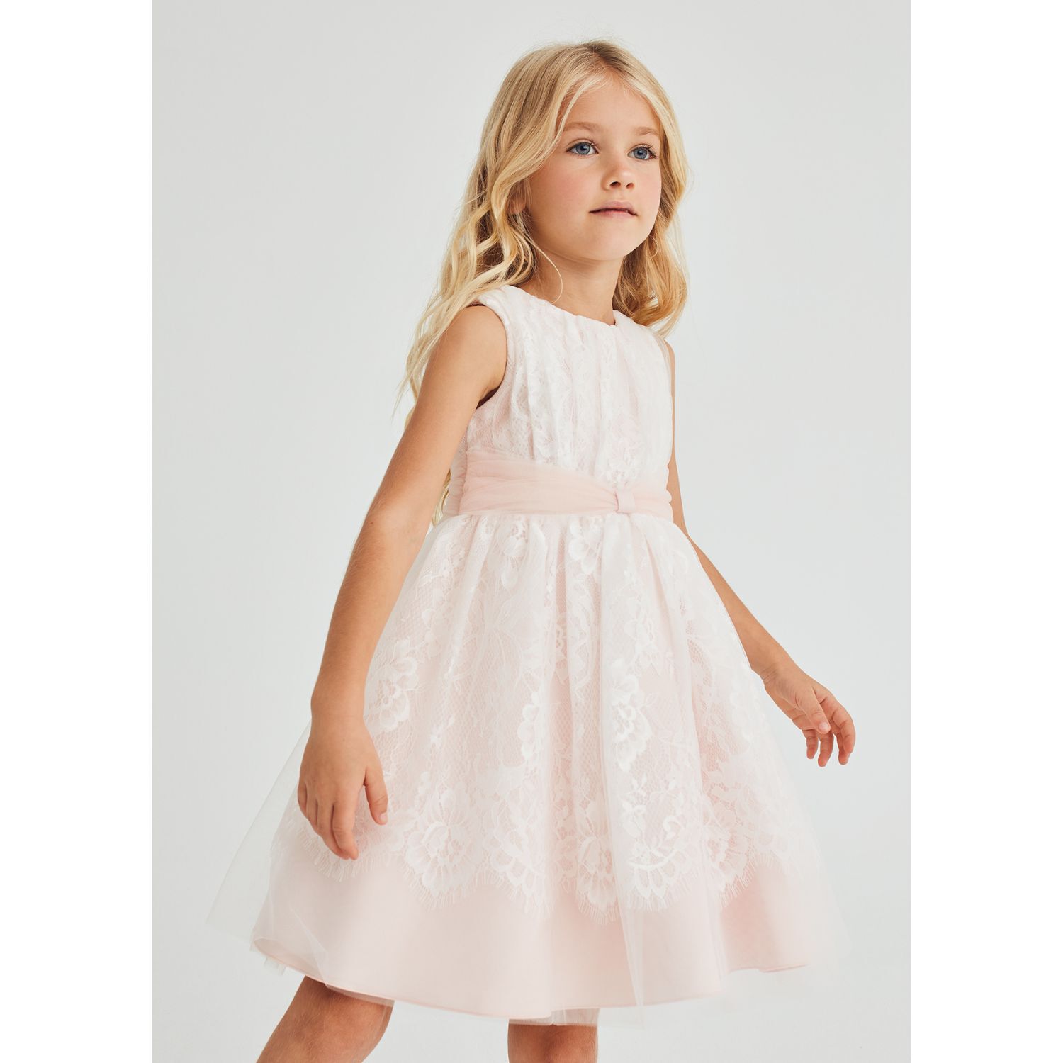 Girls Pink & White Lace Dress, 1, hi-res